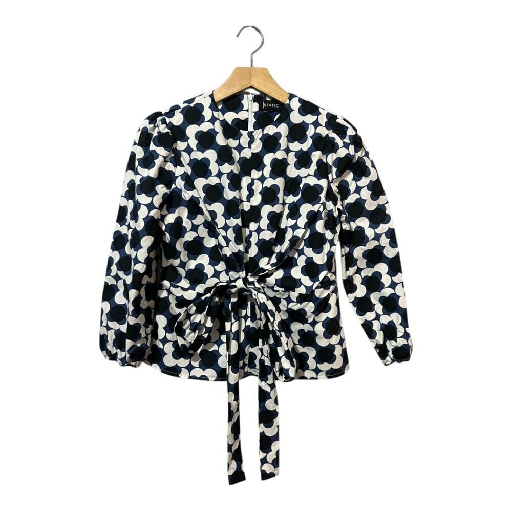 Static Women's Floral Blouse Top Tie Front Size XS Long Sleeves
